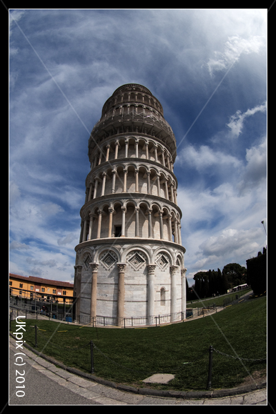 Wide-angle of Leaning Tower of Pisa, Italy